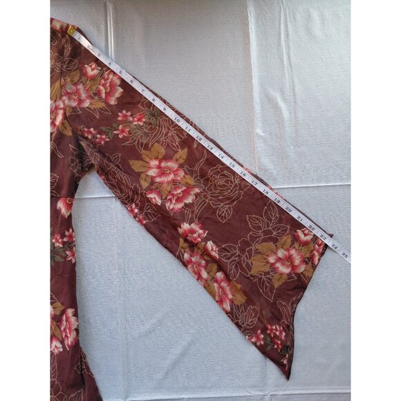 Y2K Silk Floral Babydoll Long Bell Sleeves Blouse XL Fall Fairycore Gypsy Boho - Picture 13 of 13